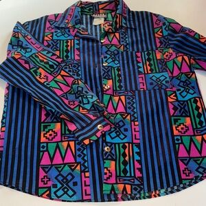 Vintage Ozark Mountain Colorful Geometric Women's Button Down‎ Shirt